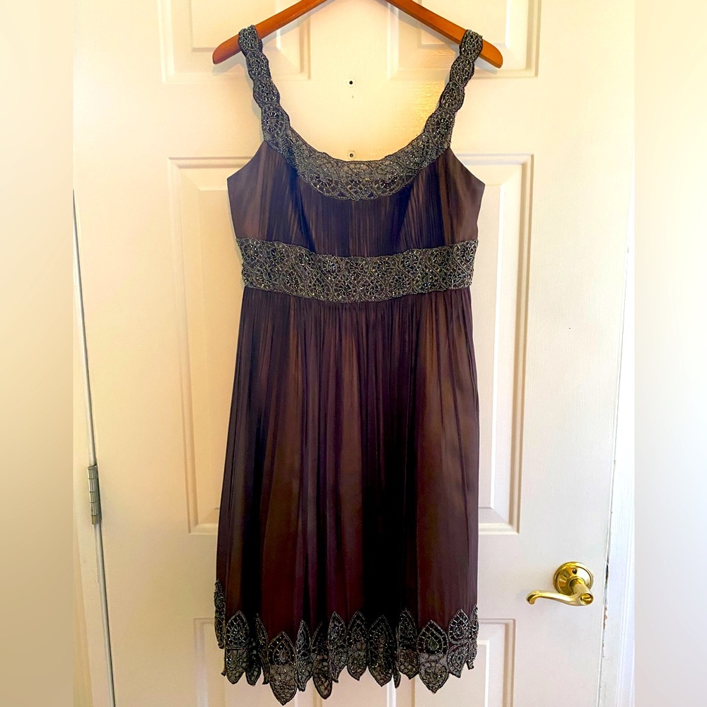 Adrianna Papell evening dress, Worn 1x EUC Sz 12 Beaded straps/neckline/hem